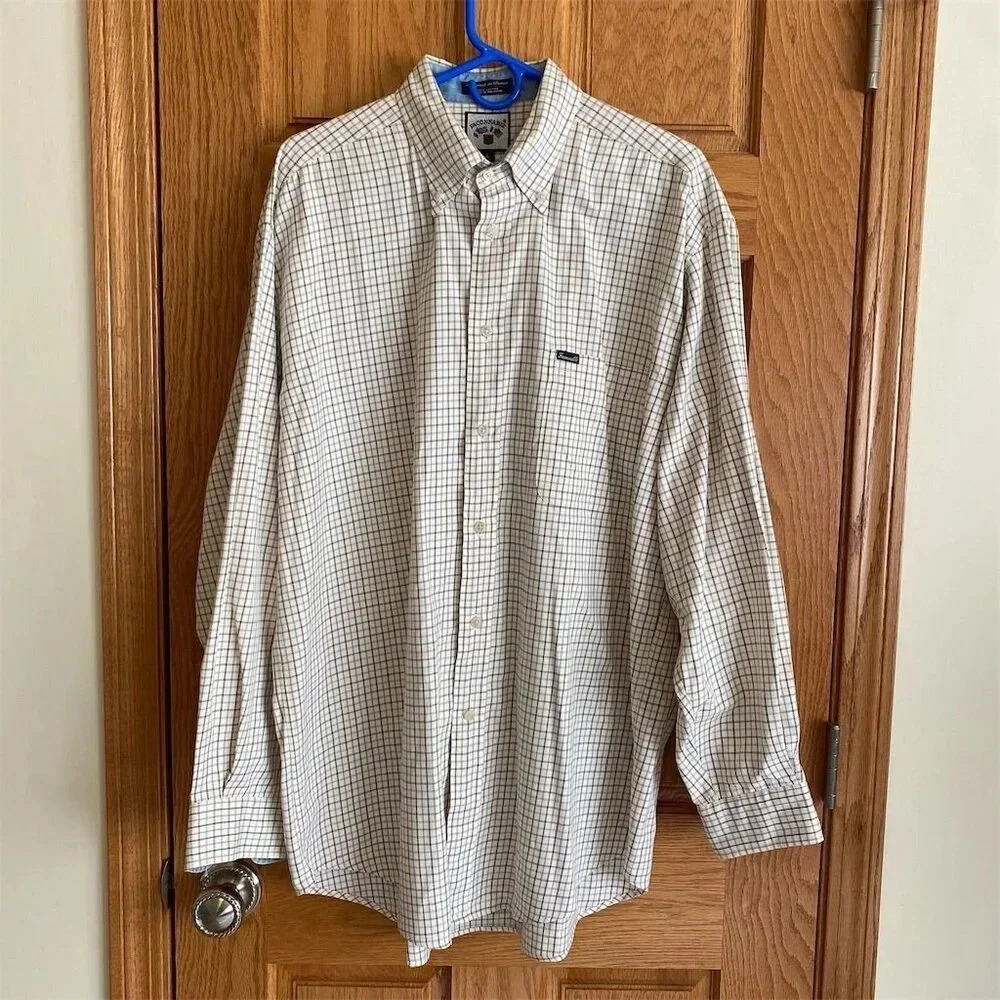 Faconnable Men's L Beige Check Long Sleeve Button-Up Shirt Casual Dress